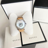 Gucci G Timeless Automatic Mother of Pearl Dial Brown Leather Strap Watch For Women - YA1264112 Authentic Buy Shop Now