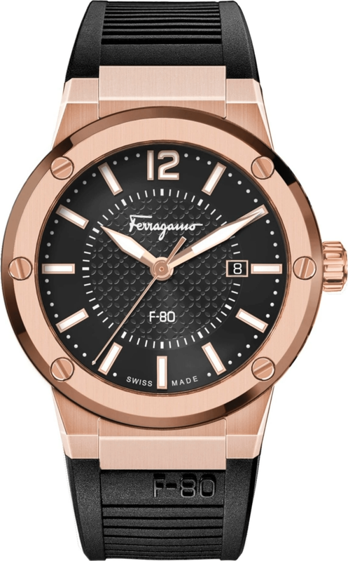 Salvatore Ferragamo F-80 Classic Black Dial Black Rubber Strap Watch for Men - SFHY02522 Authentic Buy Shop Now