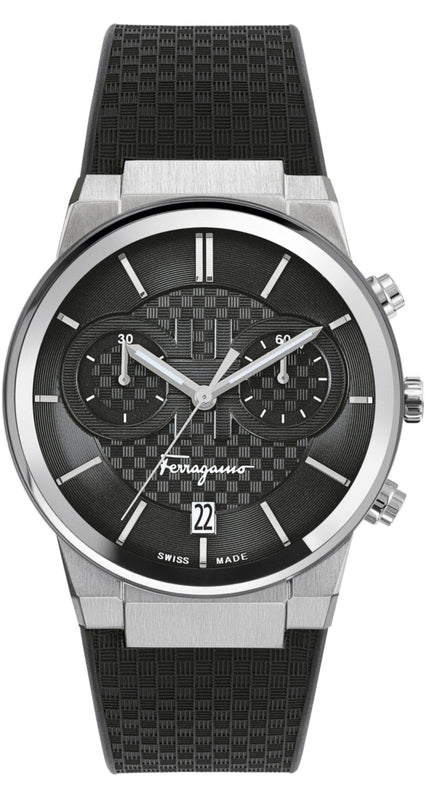 Salvatore Ferragamo Sapphire Chrono Black Dial Black Silicone Strap Watch for Men - SFME00121 Authentic Buy Shop Now