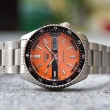 Seiko 5 Sports Double Hurricane Retro Orange Dial Silver Steel Strap Watch For Men - SRPK11K1 Authentic Buy Shop Now