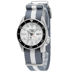 Seiko 5 Sports x Peanuts Surfboard Snoopy Limited Edition White Dial Two Tone NATO Strap Watch For Men - SRPK25K1 Authentic Buy Shop Now