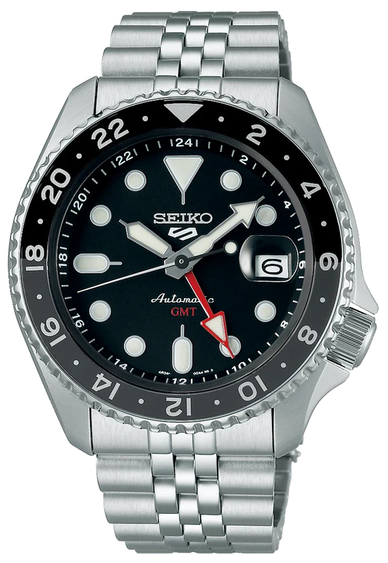 Seiko 5 Sports Automatic GMT Black Dial Silver Steel Strap Watch For Men - SSK001K1 Authentic Buy Shop Now