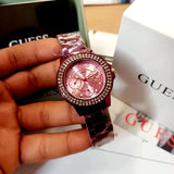 Guess Crown Jewel Diamonds Purple Dial Purple Steel Strap Watch for Women - GW0410L4 Authentic Buy Shop Now