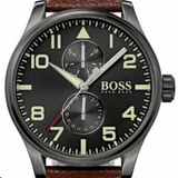 Hugo Boss Aeroliner Maxx Black Dial Brown Leather Strap Watch For Men - 1513079 Authentic Buy Shop Now
