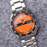 Seiko 5 Sports Double Hurricane Retro Orange Dial Silver Steel Strap Watch For Men - SRPK11K1 Authentic Buy Shop Now