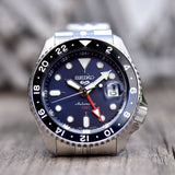 Seiko 5 Sports GMT SKX Automatic Blueberry Dial Silver Steel Strap Watch For Men - SSK003K1 Authentic Buy Shop Now