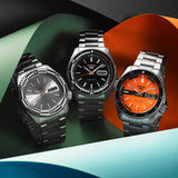 Seiko 5 Sports Double Hurricane Retro Orange Dial Silver Steel Strap Watch For Men - SRPK11K1 Authentic Buy Shop Now