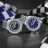 Seiko 5 Sports Petrol Blue Checker Flag Special Edition Blue Dial Silver Steel Strap Watch For Men - SRPK65K1 Authentic Buy Shop Now