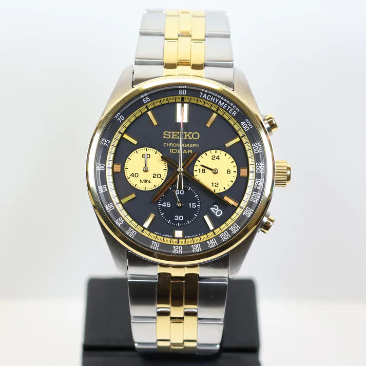 Seiko Sport Chronograph Black Dial Two Tone Steel Strap Watch for Men - SSB430P1 Authentic Buy Shop Now