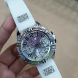 Guess Frontier Diamonds Silver Dial White Rubber Strap Watch for Women - GW0045L1 Authentic Buy Shop Now