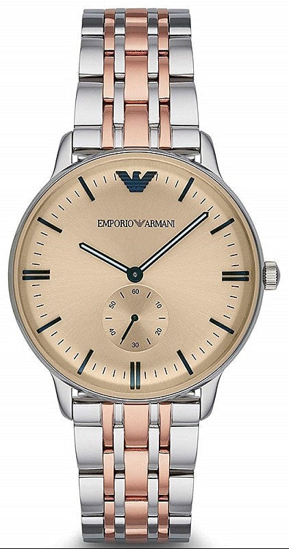 Emporio Armani Classic Beige Dial Two Tone Steel Strap Watch for Men - AR2070 Authentic Buy Shop Now