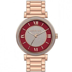 Michael Kors Caitlin Red Dial Rose Gold Stainless Steel Strap Watch for Women - MK3377 Authentic Buy Shop Now