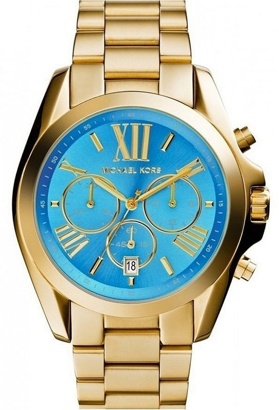 Michael Kors Bradshaw Chronograph Blue Dial Gold Steel Strap Watch For Women - MK5975 Authentic Buy Shop Now