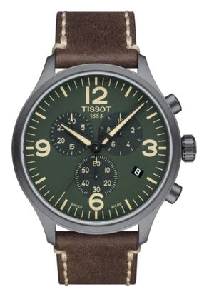Tissot T Sport Chrono XL Green Dial Brown Leather Strap Watch For Men - T116.617.36.097.00 Authentic Buy Shop Now