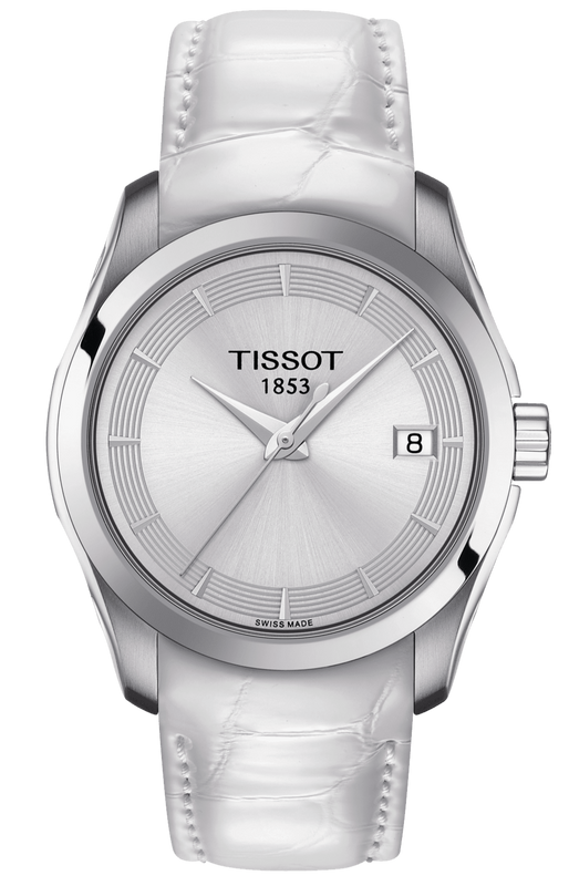 Tissot Couturier Lady Silver Dial White Leather Strap Watch For Women - T035.210.16.011.00 Authentic Buy Shop Now