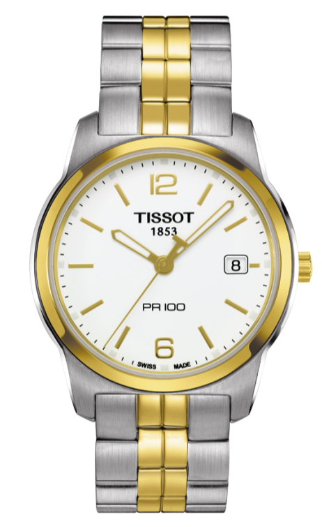 Tissot T Classic PR100 White Dial Two Tone Steel Strap Watch For Women - T049.210.22.032.00 Authentic Buy Shop Now