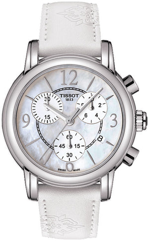 Tissot Dressport Chronograph Mother of Pearl Dial White Leather Strap Watch for Women - T050.217.17.117.00 Authentic Buy Shop Now