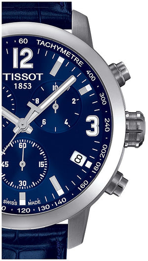 Tissot PRC 200 Chronograph Blue Dial Blue Leather Strap Watch For Men - T055.417.16.047.00 Authentic Buy Shop Now