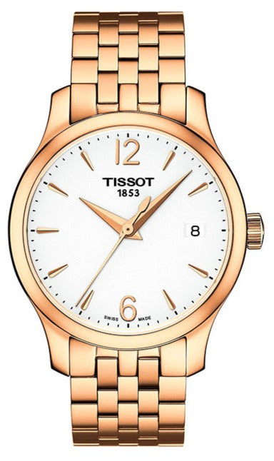 Tissot T Classic Tradition Lady White Dial Rose Gold Steel Strap Watch for Women - T063.210.33.037.00 Authentic Buy Shop Now