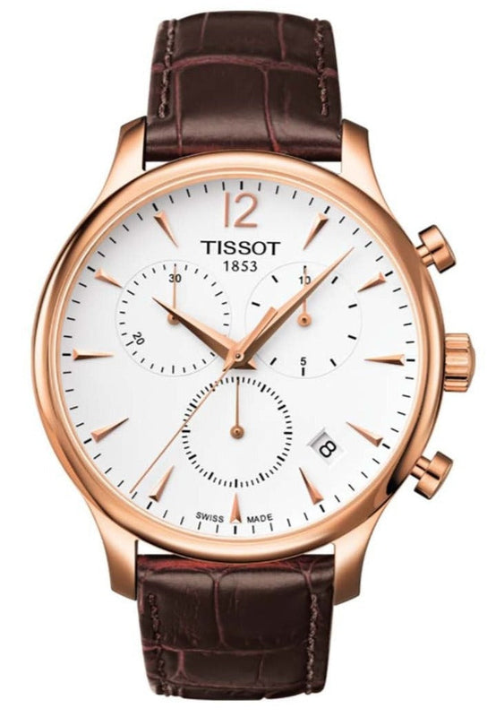 Tissot T Classic Tradition Chronograph White Dial Brown Leather Strap Watch For Men - T063.617.36.037.00 Authentic Buy Shop Now