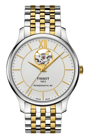 Tissot Tradition Powermatic 80 Open Heart Silver Dial Two Tone Steel Strap Watch For Men - T063.907.22.038.00 Authentic Buy Shop Now
