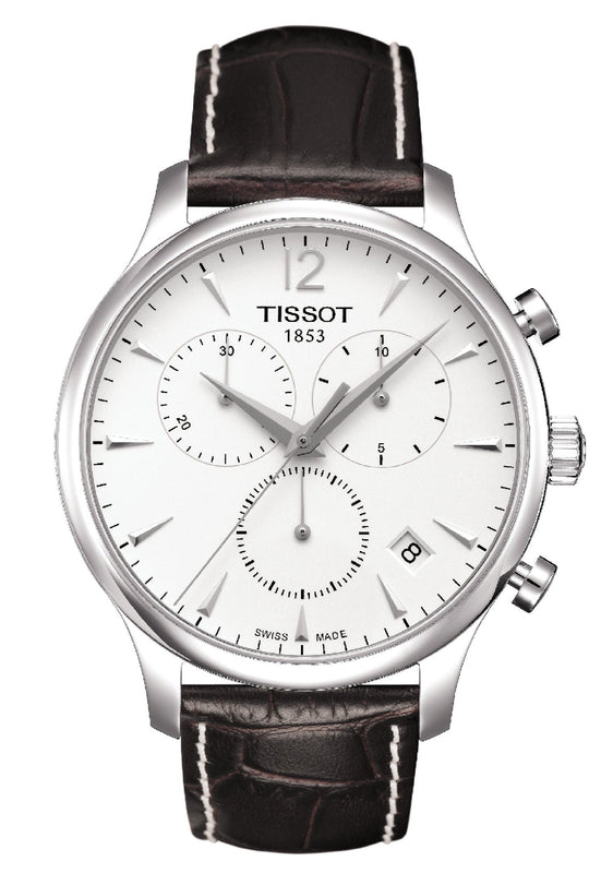 Tissot T Classic Tradition Chronograph White Dial Brown Leather Strap Watch For Men - T063.617.16.037.00 Authentic Buy Shop Now