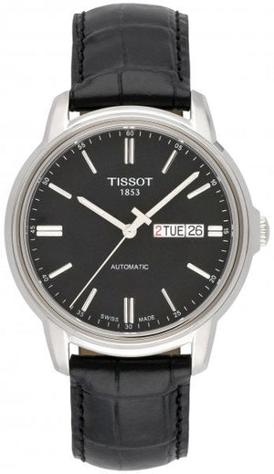 Tissot Automatics III Day Date Black Dial Black Leather Strap Watch For Men - T065.430.16.051.00 Authentic Buy Shop Now