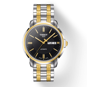 Tissot Automatics III Day Date Black Dial Two Tone Steel Strap Watch For Men - T065.430.22.051.00 Authentic Buy Shop Now