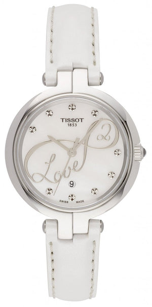 Tissot T Trend Flamingo Valentines Mother of Pearl White Dial White Leather Strap Watch For Women - T094.210.16.111.01 Authentic Buy Shop Now