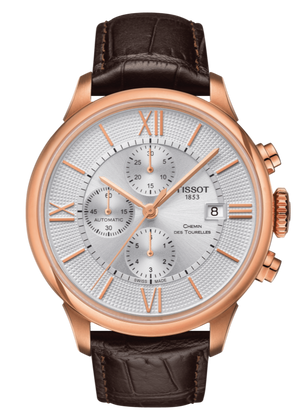 Tissot Des Tourelles Chronograph Silver Dial Brown Leather Strap Watch For Men - T099.427.36.038.00 Authentic Buy Shop Now