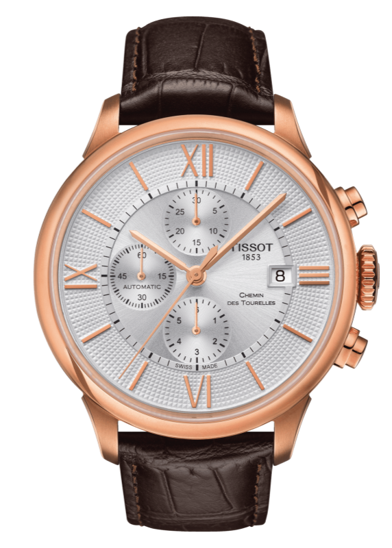 Tissot Des Tourelles Chronograph Silver Dial Brown Leather Strap Watch For Men - T099.427.36.038.00 Authentic Buy Shop Now
