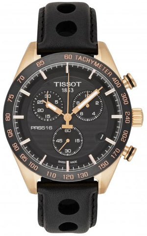 Tissot PRS 516 Chronograph Black Dial Black Leather Strap Watch For Men - T100.417.36.051.00 Authentic Buy Shop Now