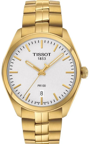 Tissot T Classic PR 100 Quartz White Dial Gold Steel Strap Watch for Men - T101.410.33.031.00 Authentic Buy Shop Now