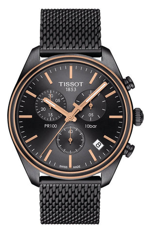 Tissot T Classic PR 100 Chronograph Anthracite Black Dial Black Mesh Bracelet Watch For Men - T101.417.23.061.00 Authentic Buy Shop Now