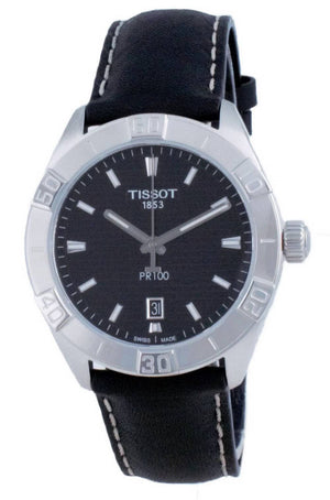 Tissot PR 100 Sport Quartz Black Dial Black Leather Strap Watch For Men - T101.610.16.051.00 Authentic Buy Shop Now