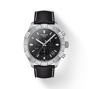 Tissot PR 100 Sport Quartz Chronograph Black Dial Black Leather Strap Watch For Men - T101.617.16.051.00 Authentic Buy Shop Now