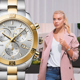 Tissot PR 100 Sport Chic Chronograph Silver Dial Two Tone Steel Strap Watch For Women - T101.917.22.031.00 Authentic Buy Shop Now