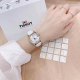 Tissot T-Classic Powermatic 80 Mother of Pearl Silver Dial White Leather Strap Watch For Women - T108.208.26.117.00 Authentic Buy Shop Now