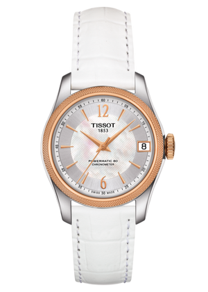 Tissot T-Classic Powermatic 80 Mother of Pearl Silver Dial White Leather Strap Watch For Women - T108.208.26.117.00 Authentic Buy Shop Now