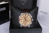 Guess Exec Chronograph Quartz Gold Dial Brown Leather Strap Watch for Men - W0076G3 Authentic Buy Shop Now