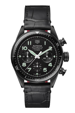 Tag Heuer Autavia Chronometer Flyback Chronograph Black Dial Black Leather Strap Watch for Men - CBE511C.FC8280 Authentic Buy Shop Now