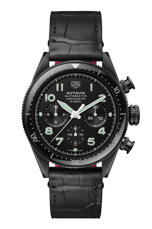 Tag Heuer Autavia Chronometer Flyback Chronograph Black Dial Black Leather Strap Watch for Men - CBE511C.FC8280 Authentic Buy Shop Now