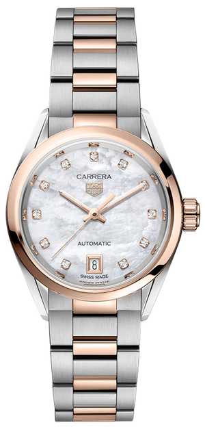 Tag Heuer Carrera Date Automatic Mother of Pearl Dial Two Tone Steel Strap Watch for Women - WBN2450.BD0569 Authentic Buy Shop Now