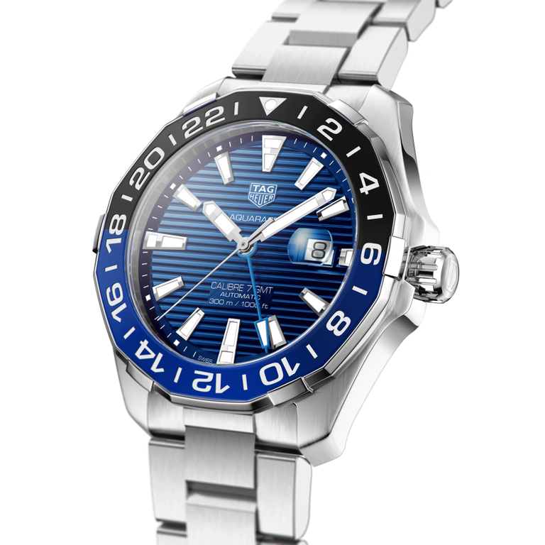 Tag Heuer Aquaracer GMT Calibre 6 Automatic Blue Dial Silver Steel Strap Watch for Men - WAY201T.BA0927 Authentic Buy Shop Now