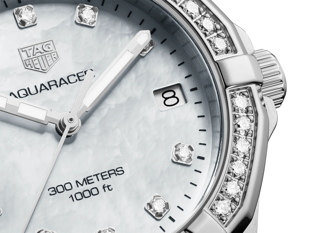 Tag Heuer Aquaracer Diamonds White Mother of Pearl Dial Silver Steel Strap Watch for Women - WBD1315.BA0740 Authentic Buy Shop Now