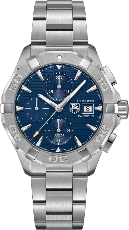 Tag Heuer Aquaracer Caliber 16 Automatic Chronograph Blue Dial Silver Steel Strap Watch for Men - CAY2112.BA0927 Authentic Buy Shop Now