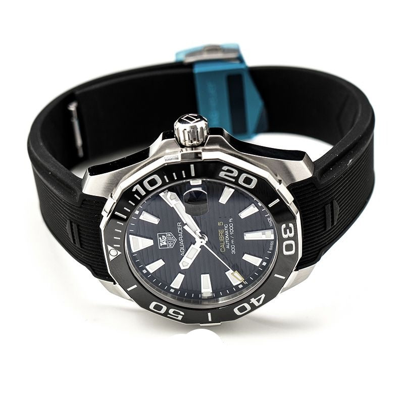 Tag Heuer Aquaracer Calibre 5 Automatic Black Dial Black Rubber Strap Watch for Men - WAY211A.FT6151 Authentic Buy Shop Now