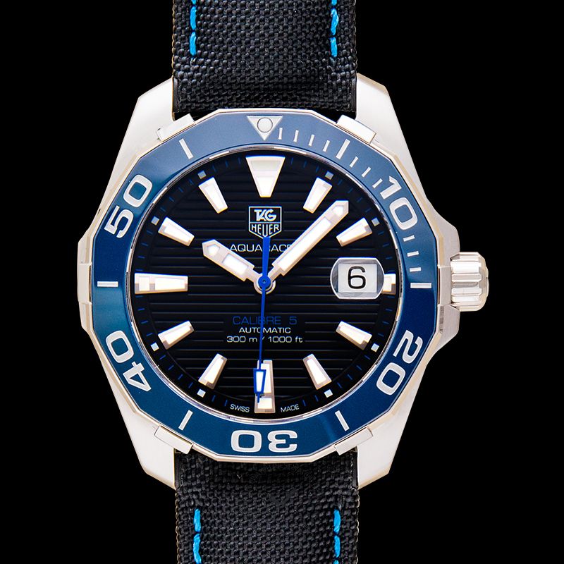 Tag Heuer Aquaracer Calibre 5 Automatic Black Dial Black Nylon Strap Watch for Men - WAY211B.FC6363 Authentic Buy Shop Now