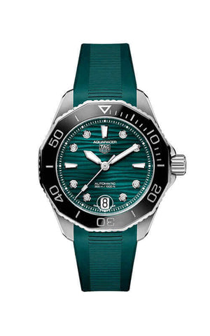 Tag Heuer Aquaracer Professional 300 Automatic Diamonds Green Dial Green Rubber Strap Watch for Women - WBP231G.FT6226 Authentic Buy Shop Now