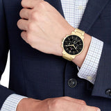 Tommy Hilfiger Tyson Chronograph Black Dial Gold Steel Strap Watch For Men - 1710589 Authentic Buy Shop Now